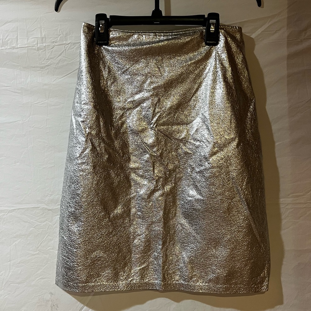 Silver Metallic Skirt // 1980s Vintage Contempo Casuals // Pencil Skirt
